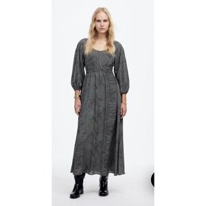 Madewell Balloon-Sleeve Ruched Midi‎ Dress in Dot size XL Scoop Neck